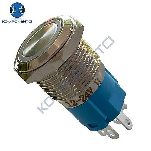 E36-1 16mm Metal Buton Yayl 12-24V Mavi Led  Ikl 1NO/1NC