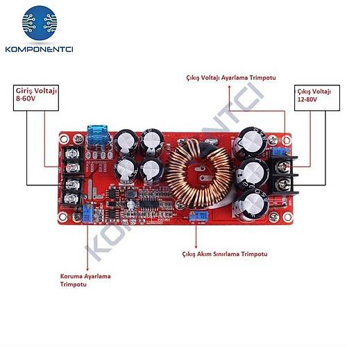 DC-DC 1200W 20A Voltaj Ykseltici Boost Modl
