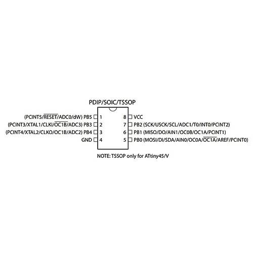 ATtiny45-20SU Smd 8-Bit 20MHz Mikrodenetleyici Soic-8