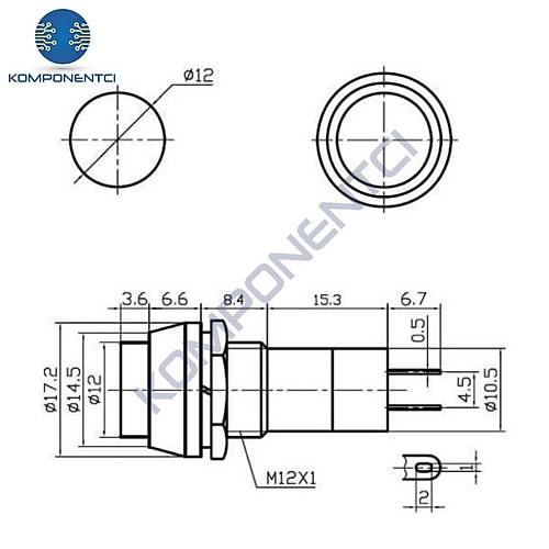 IC-186 Buton Plastik (PBS11B) Yayl 12mm Mavi