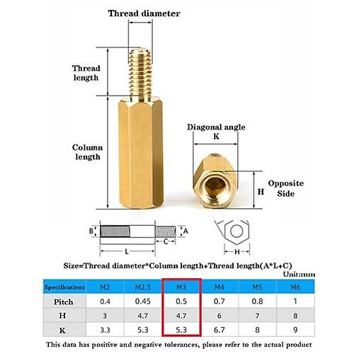 6mm M3 Dii-Erkek Metal Distans Aralayc Spacer