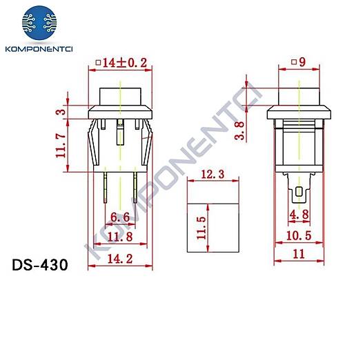 IC-180K-0 Kare Buton Krmz Yayl Ters DS-430
