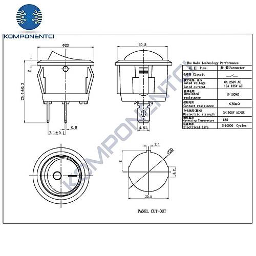 IC-133-5 Yuvarlak I��ks�z Anahtar On-Off 2P