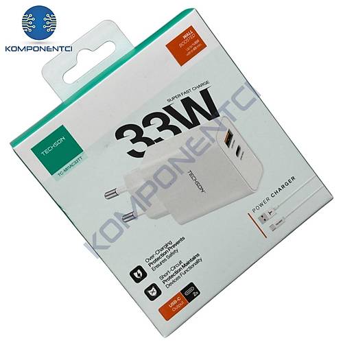 TECHSON 33W Type-C + USB �arj Adapt�r� Kablo Seti MI11AC33TT