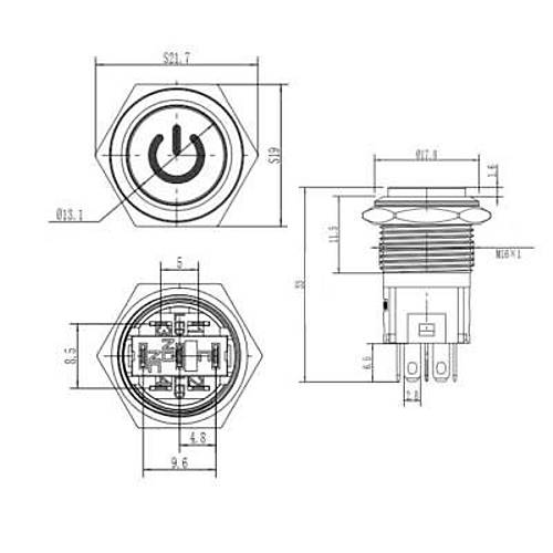 WD16A-G1-C 16mm ��k�k Yayl� I��kl� Power Metal Buton - K�rm�z�