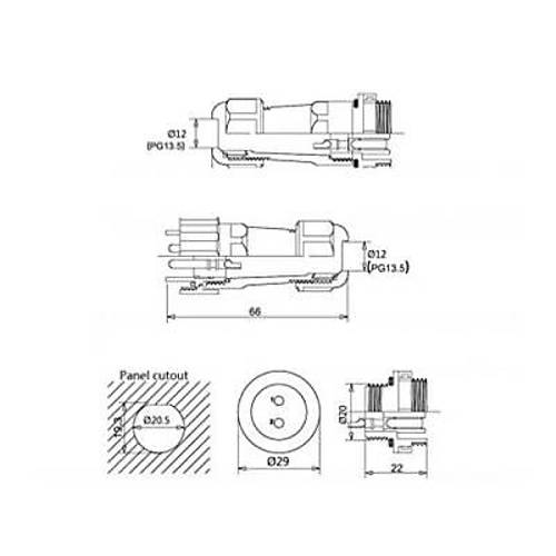 SD20 5 Pin 20mm Su Ge�irmez Konnekt�r Tak�m�