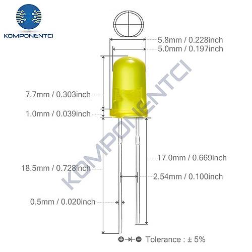 5mm Led Sar Diyot Diffused 1 Adet