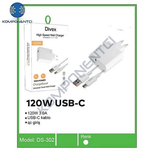 Divex 120W 3A USB Type-C Yksek Hzl arj Aleti DS-302