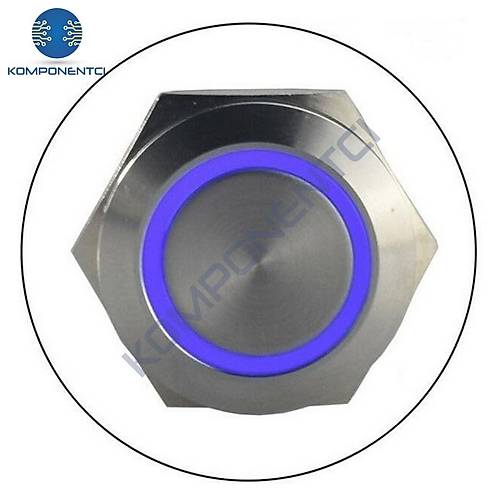 D36 16mm Metal Mavi Halka Ledli Yayl� Buton 12V
