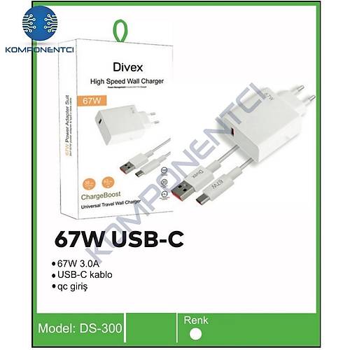 Divex 67W 3A USB Type-C Yksek Hzl arj Aleti DS-300