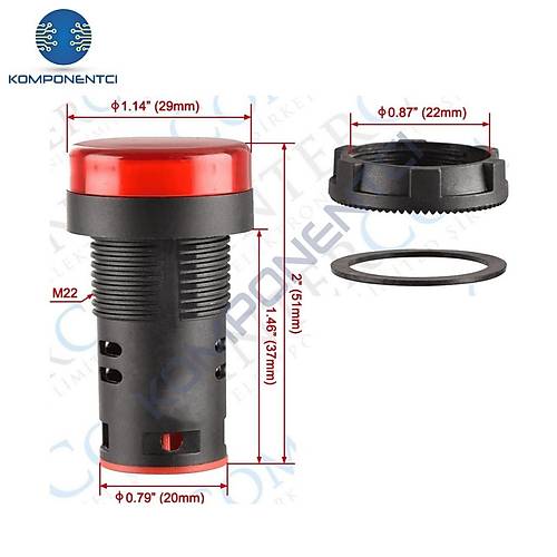 AD22-22DS 22MM Sinyal Lambas� K�rm�z� 24V