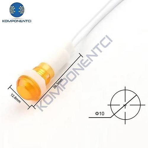 IC-227 10mm Sinyal Lambas Plastik Kablolu 220V Sar