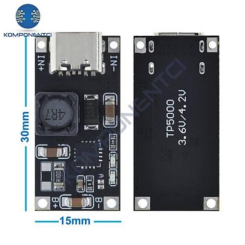 TP5000 LiFePO4 ve Li-ion Pil �arj Devresi Type-C Giri�li Mod�l 1A