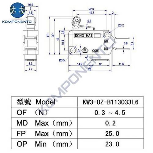 IC-176C K�sa Makaral� Micro Switch 220V 16A KW1-103-6