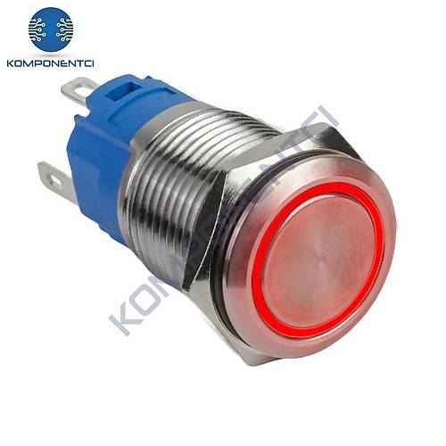 E1 19mm Metal Buton Kal�c�l� 12-24V K�rm�z� Led I��kl� 1NO/1NC