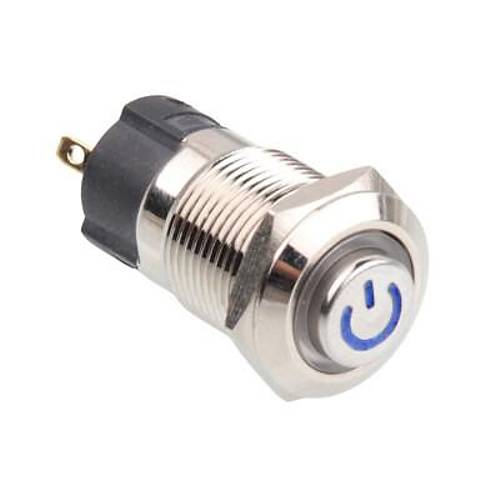 12A-G1Z-C 12mm ��k�k Anahtarl� I��kl� Power Metal Buton - Mavi