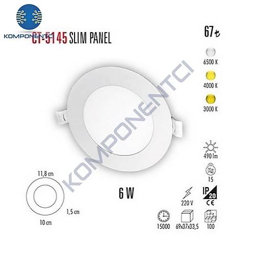 Cata CT-5145 6W 6400K Slim Panel Led Spot Beyaz Ik