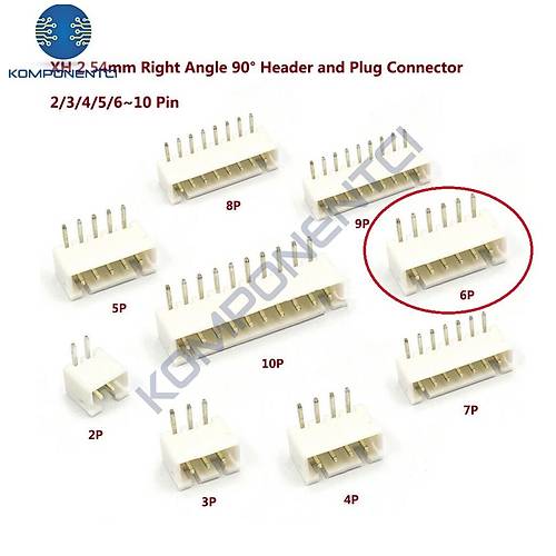 6 Pin JST-XH 2.54 Tunik Konnekt�r Erkek E�ik 90�