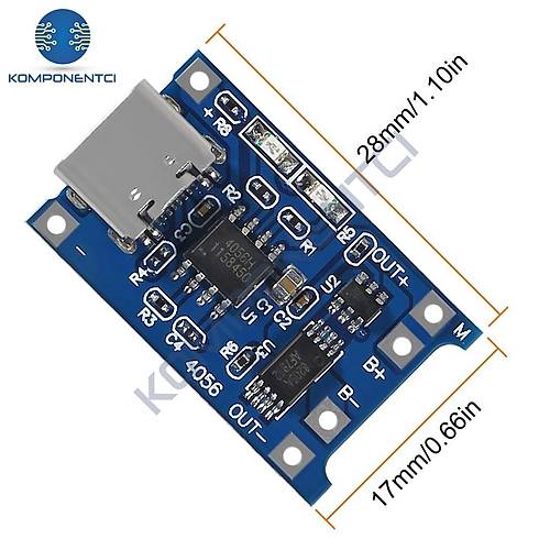 TP4056 Type-C Korumal 18650 Lipo Pil arj Devresi