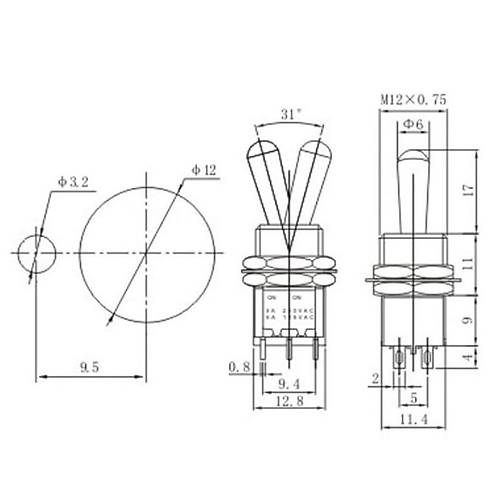 IC-148H Toggle Switch On-Off-On 12mm 6P MTS-203L