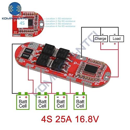 4S 25A BMS 18650 16.8V Lityum Pil �arj Koruma Devresi