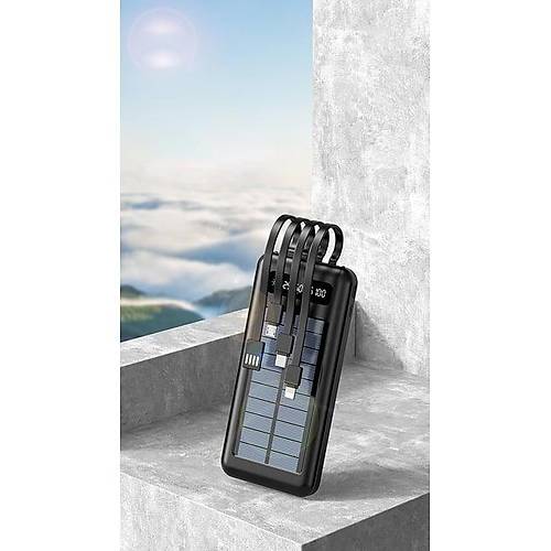 PW-59 Solar Led Fenerli LCD G�stergeli Dahili Kablolu Powerbank 10.000mAh