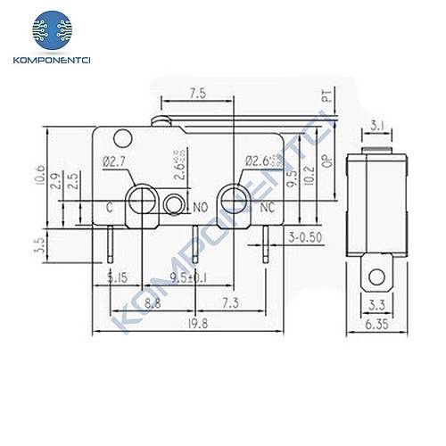 IC-163-2 Paletsiz Micro Switch Lehim Bacak KW4-Z1F