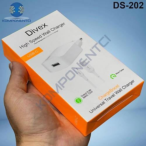 Divex Type-C USB Kablo - Adaptr 2.4A Ev Tipi arj Aleti DS-202
