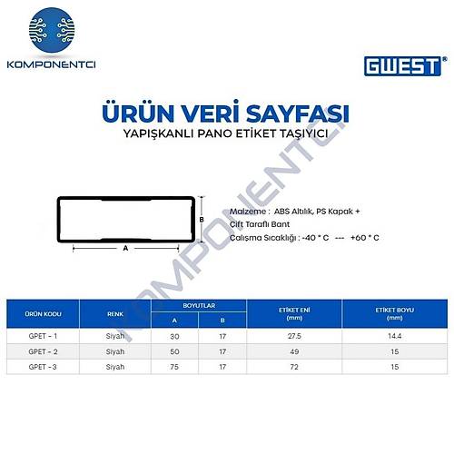 Gwest GPET-1 17x30mm Pano Etiket Ta��y�c� 100 Adet