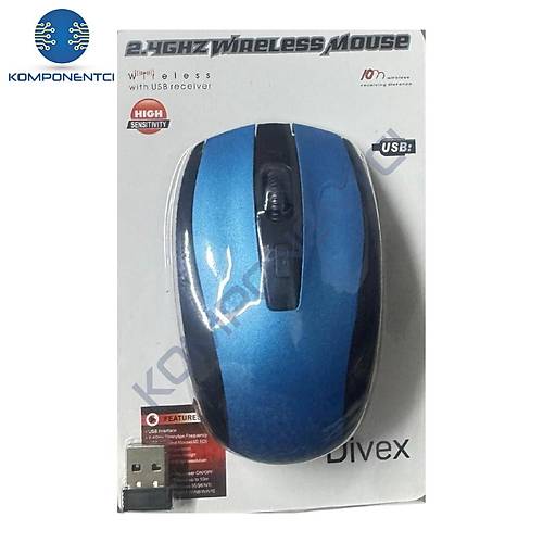 2.4GHz USB Al�c�l� Wireless Mouse Kablosuz Bilgisayar Faresi Mavi DM-10