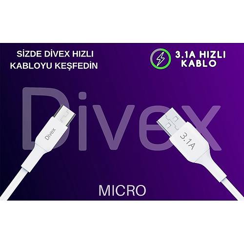 Divex 3.1A Micro USB Hızlı Şarj Data Kablosu 1 metre