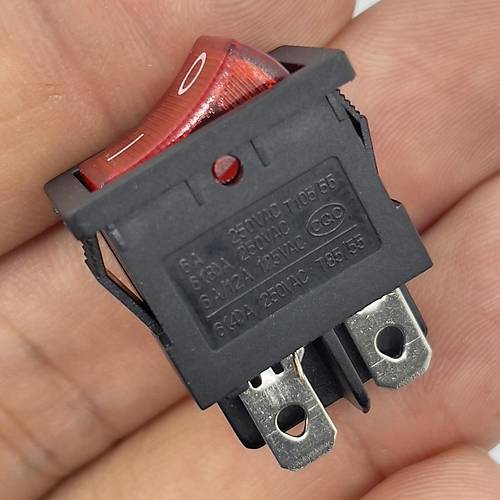 IC-119 Mini I��kl� Anahtar 4P Siyah Kasa K�rm�z� I��k