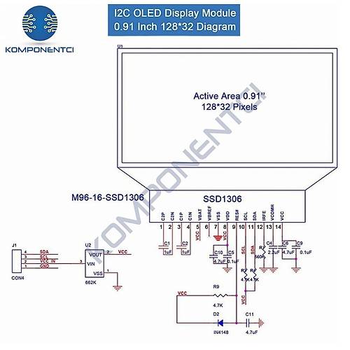 128x32 0.91 inch Oled Lcd Ekran SSD1306
