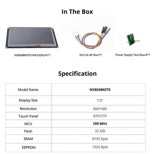 7.0 Inch Nextion 32MB Dahili Hafza NX8048K070