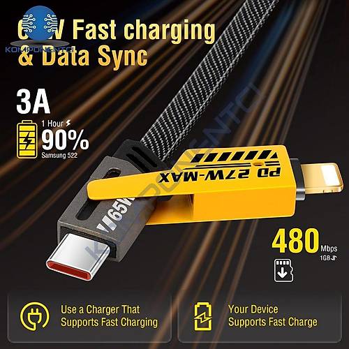 Divex TC-USB to TC-Lightning 65W/PD27W �arj ve Veri Aktar�m Kablosu DC-220