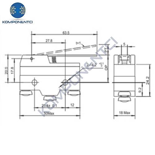 Gwest AZ-15GW-B Uzun Palet Mikro Switch 15A 1NO + 1NC