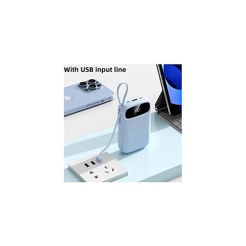 PW-97 2.4A LCD'li 1xUSB-A Dahili Mikro Type-C Lightning 10.000mAh Powerbank