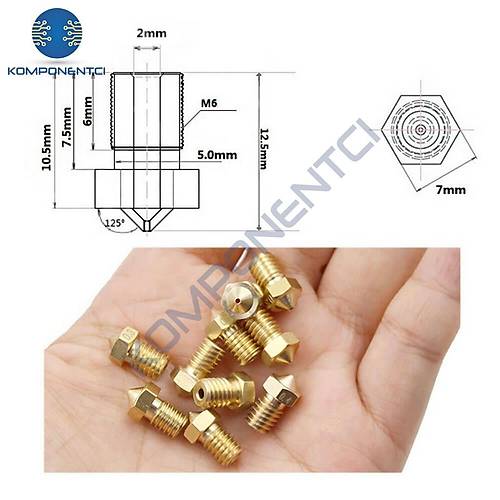 3D Yaz�c�-Printer M6 1.75mm / 0.6mm V5-V6 Pirin� Nozzle