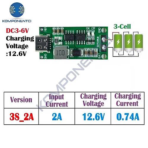 3S 2A Type-C �arj Mod�l� �ok H�creli 18650 Lityum Pil �arj Devresi 12.6V