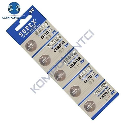 Supex CR2032 3V Lityum D��me Pil 5'li Kart Paket