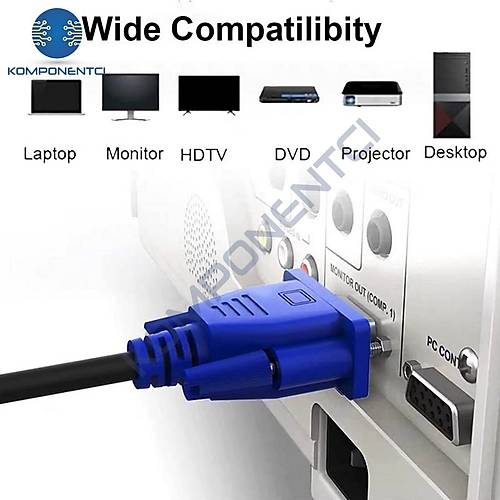 VGA Kablo LCD Monitr ve Projeksiyon Kablosu 1.5m