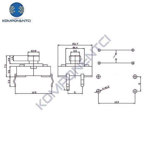 IC-204 12x12x7.3mm 4 Pinli Push Buton Tact Switch