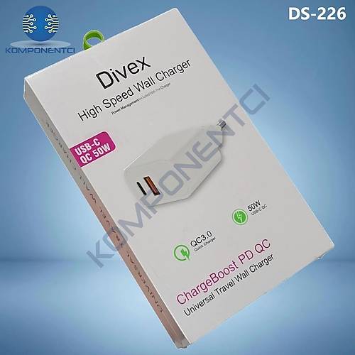 Divex Type-C + USB 50W Yksek Hzl arj Adaptr DS-226
