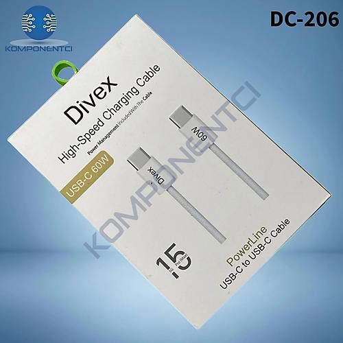 Divex 60W Y�ksek H�zl� Type-C (USB-C) �arj ve Data Kablosu DC-206