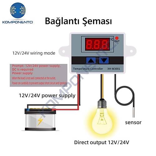 XH-W3001 12V DC Dijital Termostat 120W