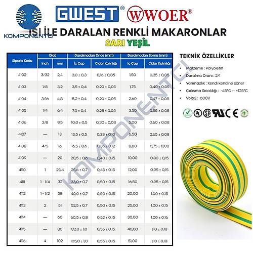 Gwest Woer Is� �le Daralan Makaron Sar�-Ye�il 4.8mm 100 Metre