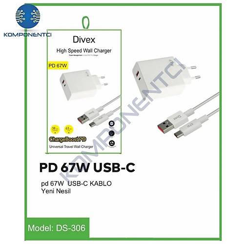 Divex 67W Type-C ( USB-C ) + USB Yksek Hzl arj Aleti DS-306