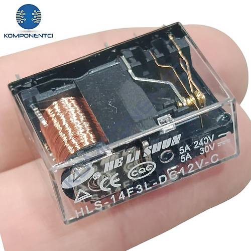 12V 5A �ift Kontak R�le - HLS-14F3L-DC12V-C