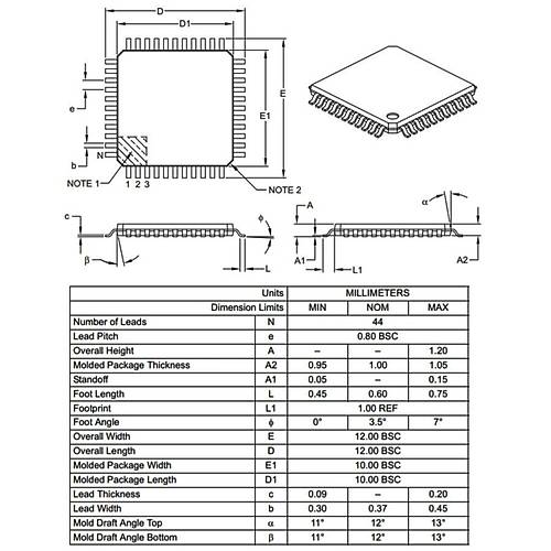 PIC18F45K80-I/PT SMD 8-Bit 64MHz Mikrodenetleyici TQFP-44