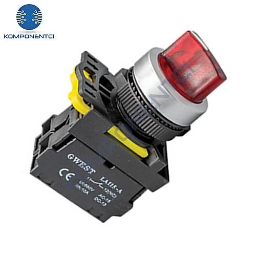 Gwest A5-02XSD-24 22mm 1-0-2 K�rm�z� Led I��kl� Mandal Buton 24V 2NC